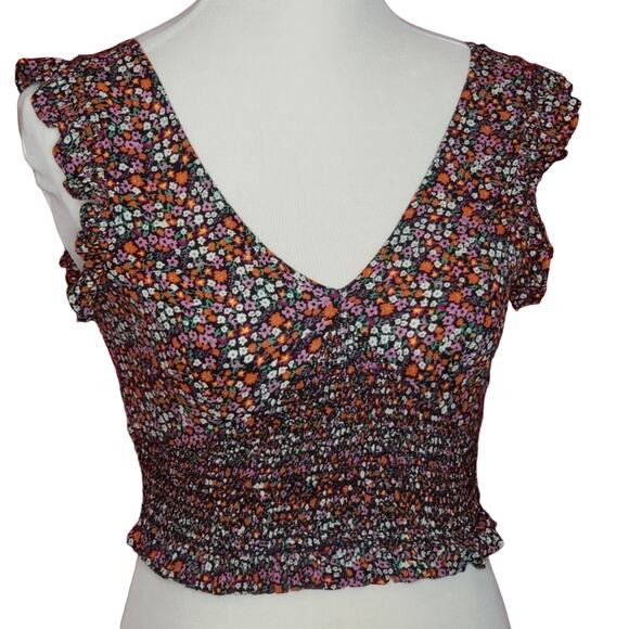 Patrons of Peace floral patterned crop top. Sz XS.  Gathered waist, ruffles. EUC - Picture 1 of 5